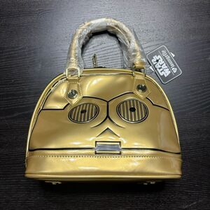 Loungfly Disney Star Wars C-3PO Handbag Mini Dome Purse Gold Patent Leather NWT